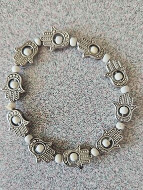 Hamsa Hand White Bead Stretch Bracelet
